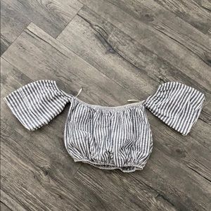 Striped Seersucker Off-shoulder Crop top
